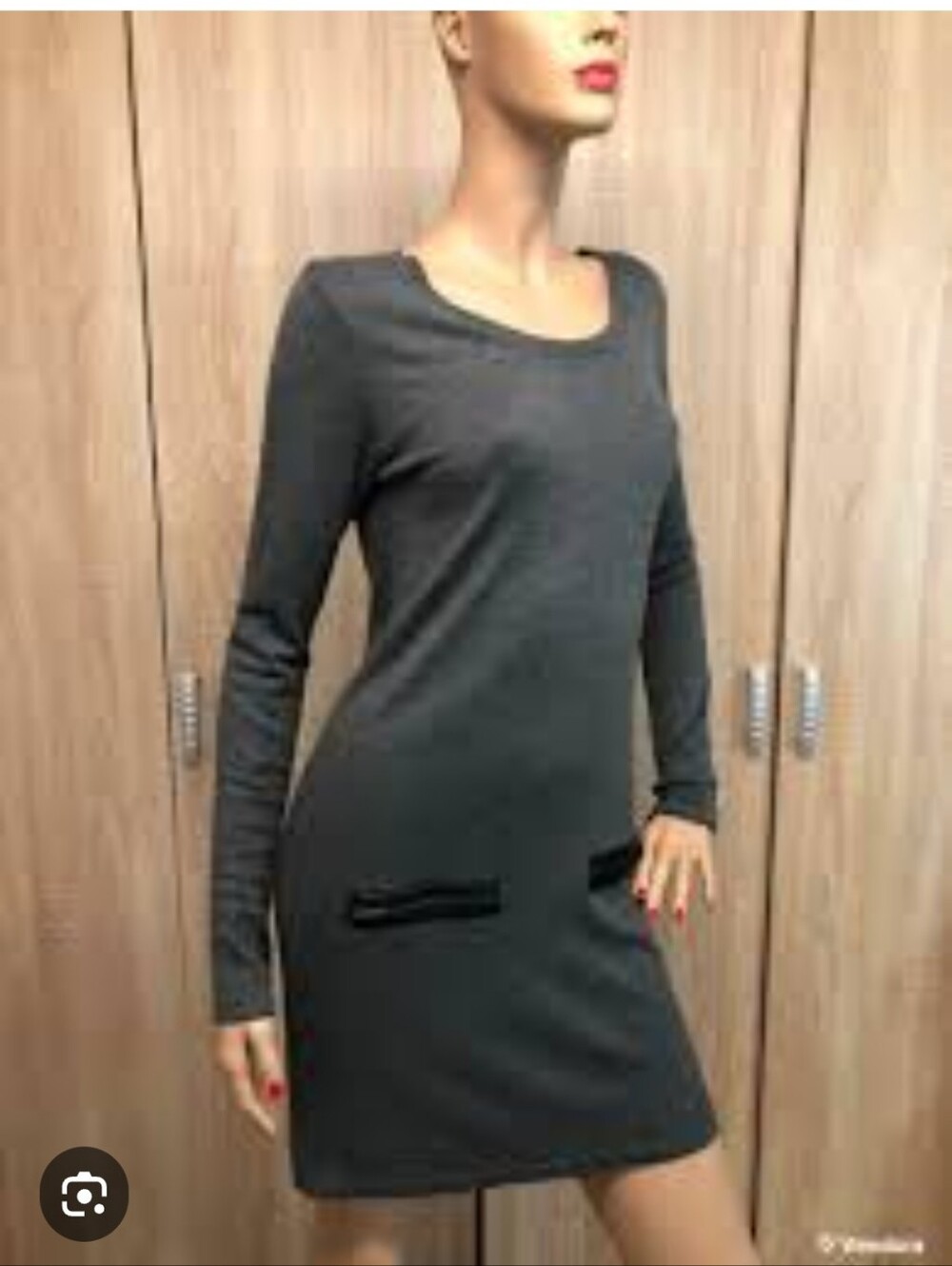 AGB Charcoal Ribbed Long Sleeve Sweater Dress with Zip Pocket Detail